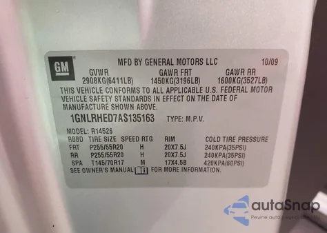 2010 Chevrolet Traverse Ltz из США, поврежденный, VIN 1GNLRHED7AS135163